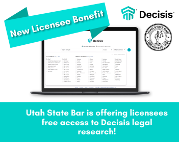 New Licensee Benefit banner over a computer screen showing a Decisis home page